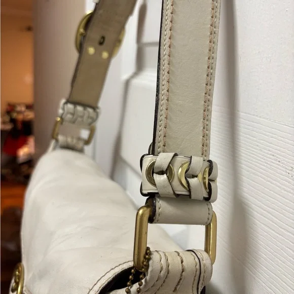 Coach Y2K L0773-11772 Bleeker Denim Signature C Flap Satchel w White Leather GUC - Picture 7 of 16
